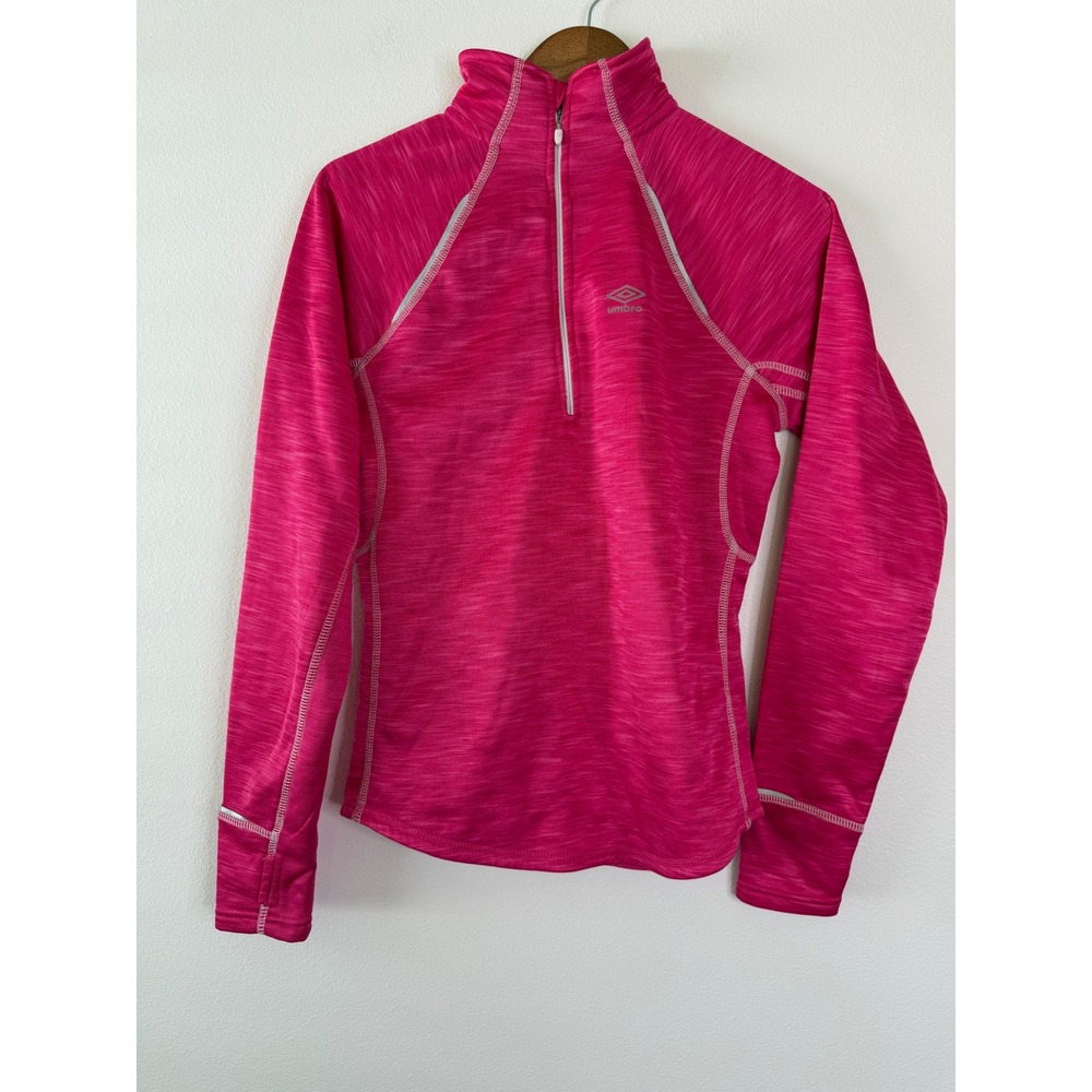 Umbro Womens Pink Space Dye Quarter Zip Fleece Lined Running Pullover Small - Picture 2 of 8